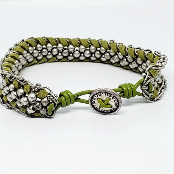 Fossil Silver Tone Green Tone Braided Bracelet - Picture 2 of 5